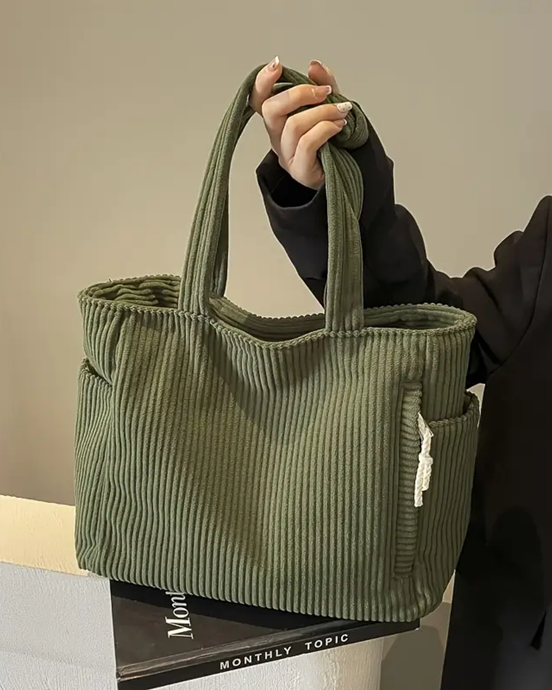 Tilda | Gerippte Tragetasche mit Kordelzugdetail