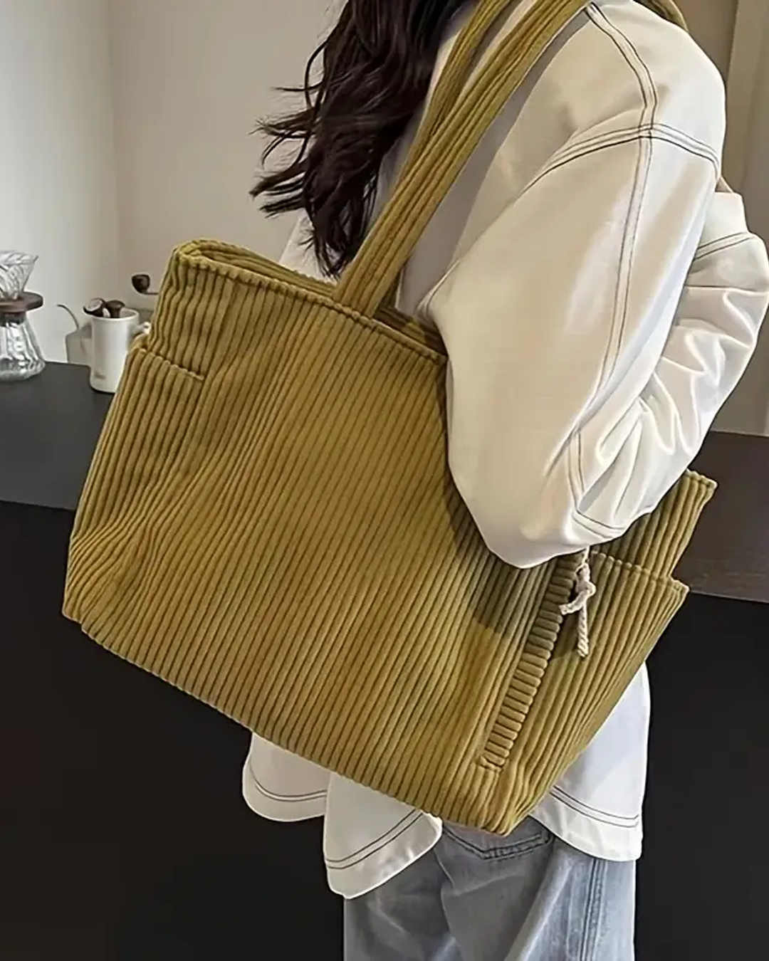 Tilda | Gerippte Tragetasche mit Kordelzugdetail